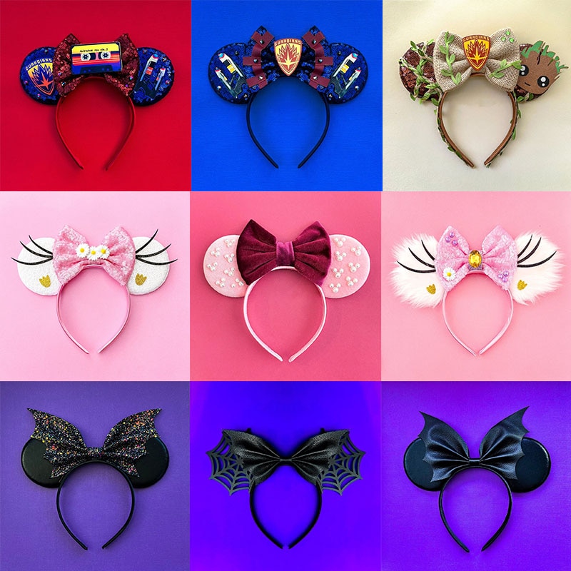 2023 Disney Halloween Ears Headband For Girls Bat Bow Hairband Classical Festival Party Hair Accessories Adult Kids Headband