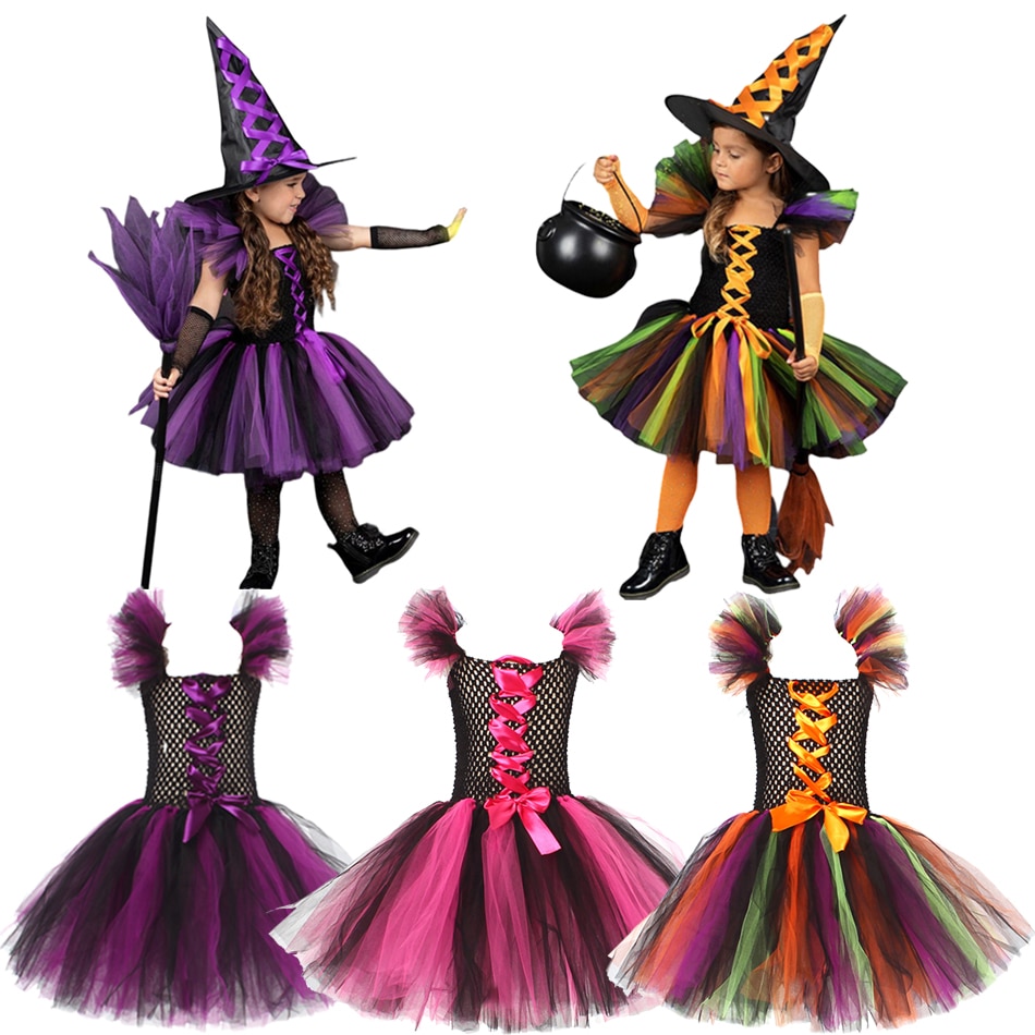 2023 Children Halloween Girls Cosplay Witch Costume Carnival Kids Masquerade Costumes Child Tulle Vampire Party Dress 2-12 Years
