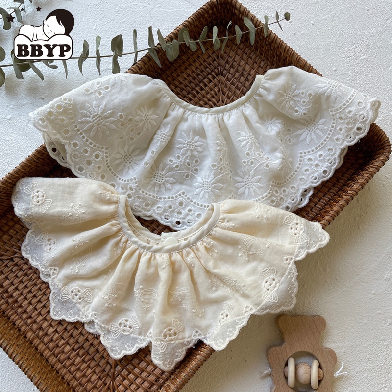 Korea Baby Bibs Lace White Laces Embroidery Collar Girls Scarf Collar With Bow Tie DIY Clothing Accessory Hollow Shawl Baberos