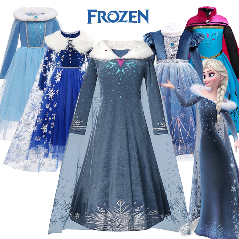 Disney Frozen Elsa Princess Dress Girls Halloween Snow Queen Carnival Winter Party Kids Cosplay Long Sleeve Children Costume