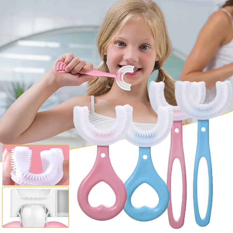 Children Toothbrush Kids 360 Degree U-shaped Toothbrush Teether Soft Silicone Baby Brush 2-12years Kids Teeth Oral Care Cleaning