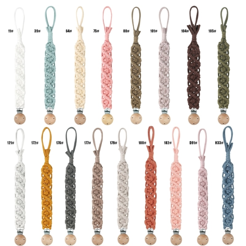 Baby Nipple Holder Leash Strap Beech Cotton Pacifier Clips Chain Eco-friendly D7WF