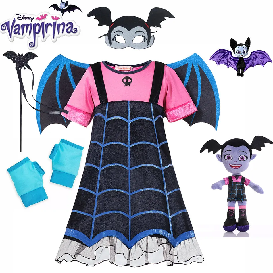 Halloween Vampire Disguise Clothing Child Disney Junior Vampirina Dress with Wings Gloves Girls All Saints' Day Kids Costum