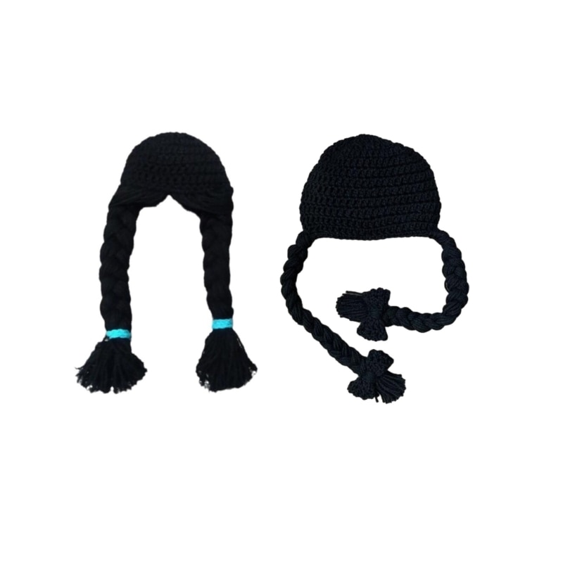 Handmade Knitted Baby Girls Hat Infant Wigs Braides Cap Crochet Hat Photography Props Fashion Lovely Headdress