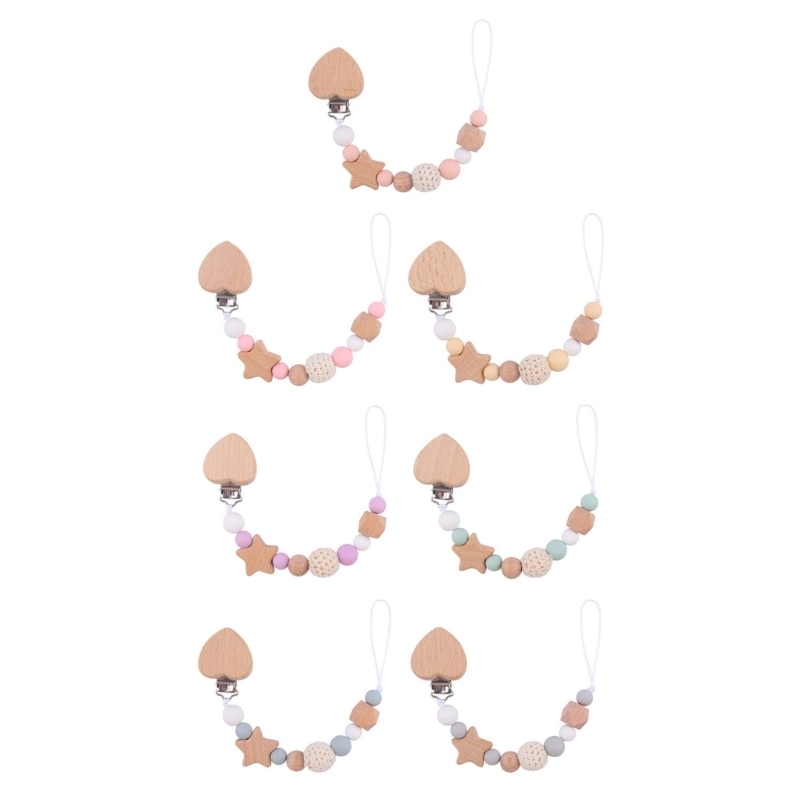 Baby Cartoon Peach Heart Beech Wood Clip Soother DIY Pacifier Chain Strap
