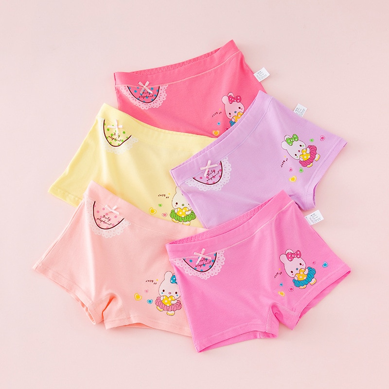Girls' Medium And Young Children's Pure Cotton Breathable Antibacterial Cartoon Printed Underwear And Boxer Shorts