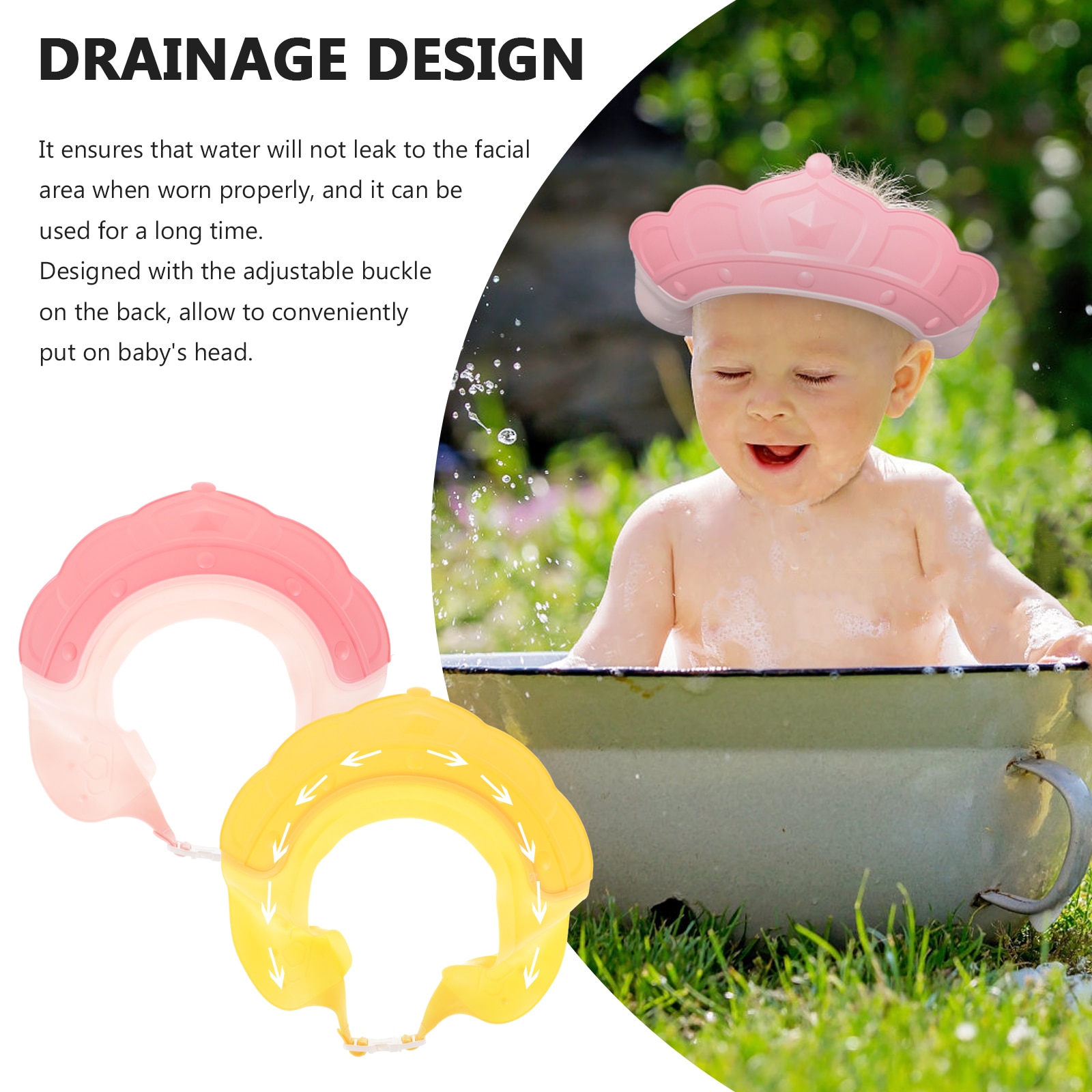 2 Pcs Baby Shower Visor Silicone Shampoo Cap Bath Kids Toddler Hat Shield Baby Hair Washing Station Visor Ear Caps Water