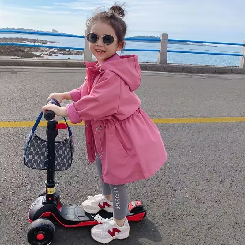 Girls Trench Coat Spring and Autumn 2023 New Korean Children's Charge Coat Mid length Windbreaker Coat Baby Foreigner Jacke