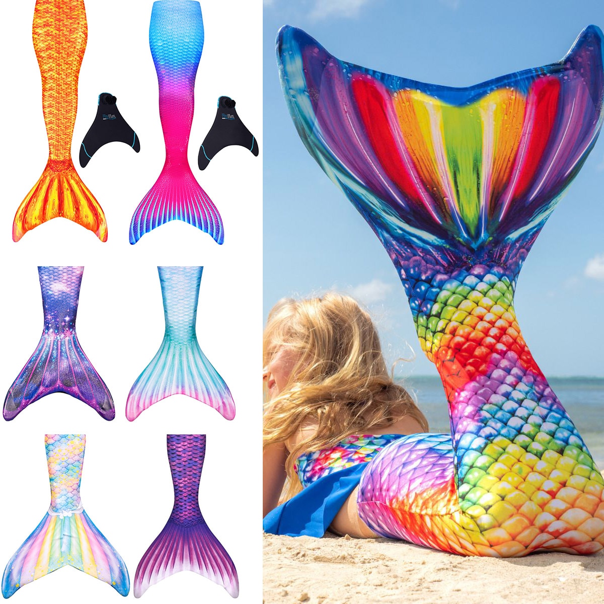 Girls Swimming Mermaid Tail WIith Monofin Fin Swimmable Adult Princess Ariel Cosplay Kid Summer Pool Party Mermaid Costume S-M-L