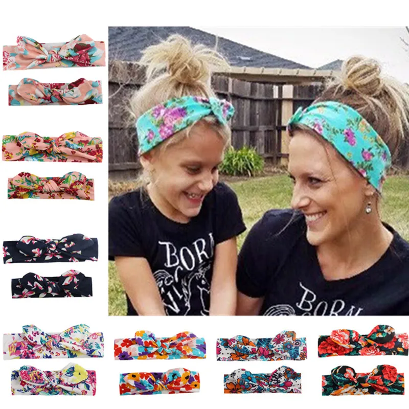 Mom Mother Baby Headband baby girl Bow hair band Mom Daughter Rabbit Ears Turban Parent-Child Print hair Accessories