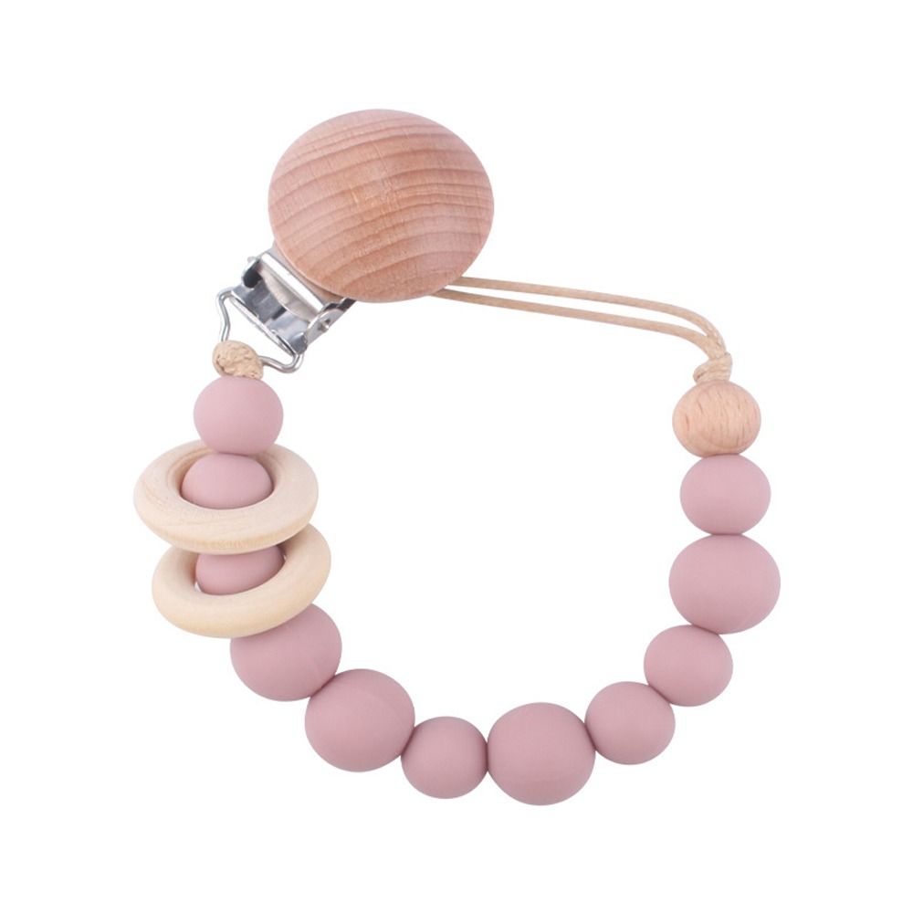 Multi-color Silicone Wooden Anti-drop Food Grade Lanyard Pacifier Clips Chains Baby Pacifier Chain Molar Chain