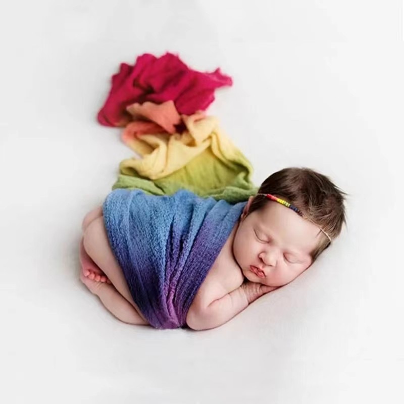 50x260cm Newborn Baby Rainbow Photography Prop Wraps Cotton Infant Swaddle Photoshoot Background Blanket Stretch Wrap Backdrop