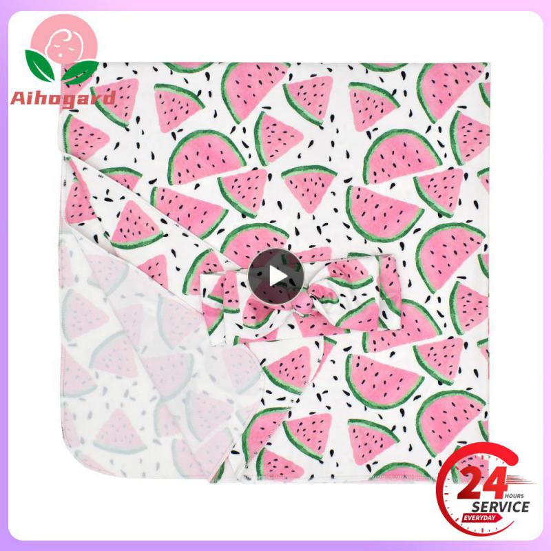 /set Summer Color Baby Wraps Newborn Fruit Printed Wrap Kawaii Soft Printing Wrap With Headband For Photography Clothing