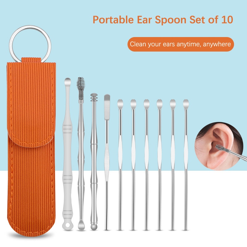 10Pcs/Set Stainless steel Ear Wax Removal Tool Ear Cleaning Spoon Portable Ear Cleaning Care Tool