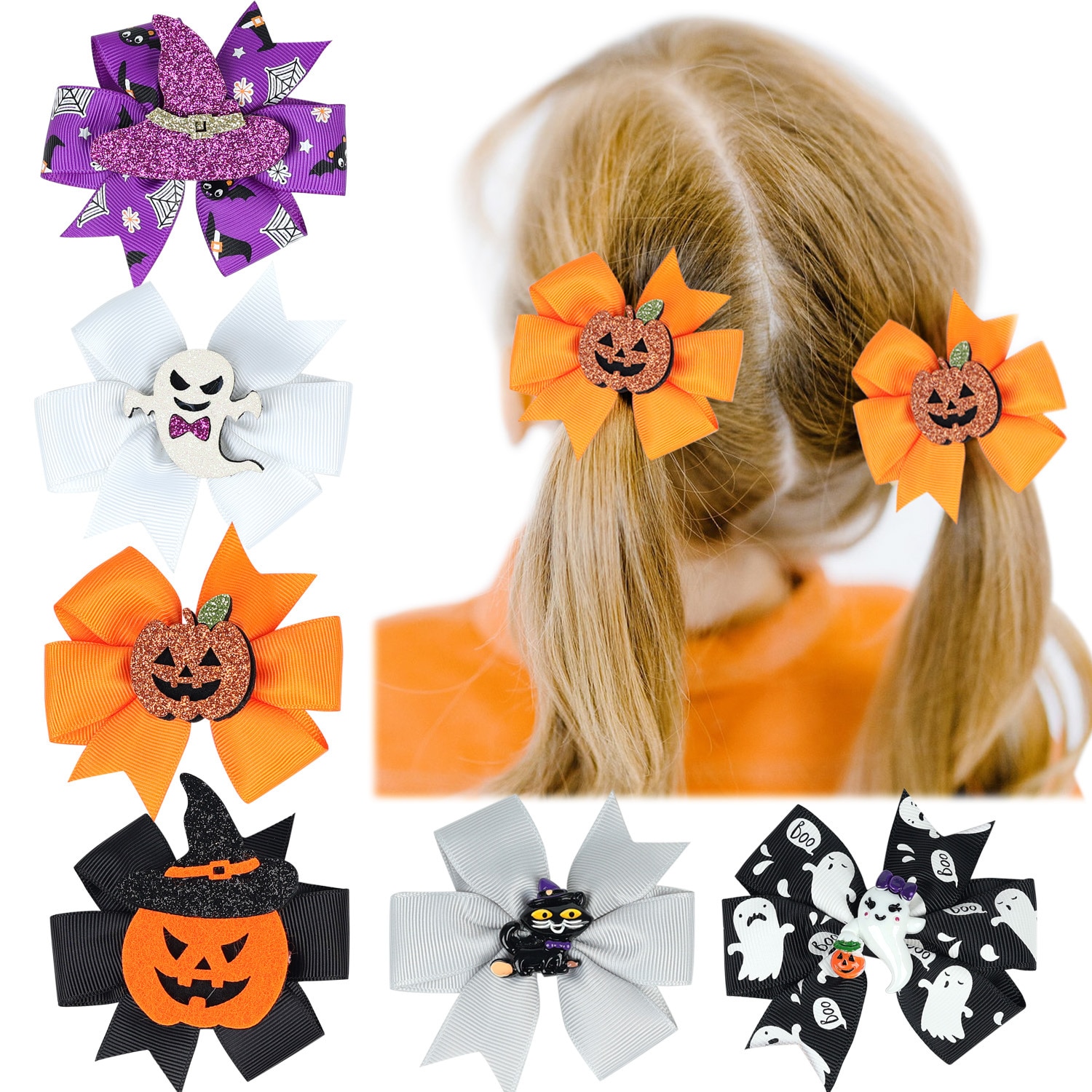 2Pcs Children Hair Clips Big Bow Hairclip Baby Barrettes BB Clip Little Girl Halloween Gift Kids Hair Accessories Teen Hairpin