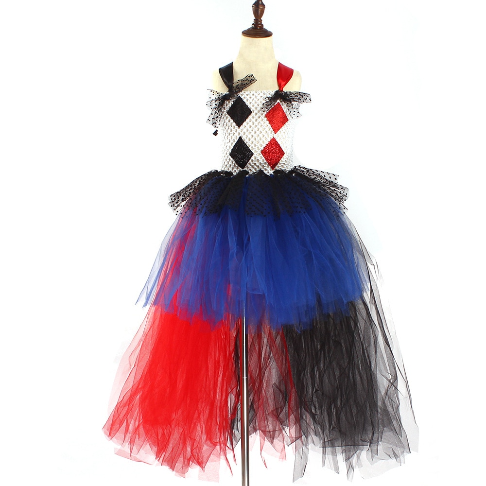 Halloween Costumes Cosplay Clown Girl Mesh Puffy Skirt Ball Gown Princess Dress Kids Show Catwalk Dresses Clothing For Girls