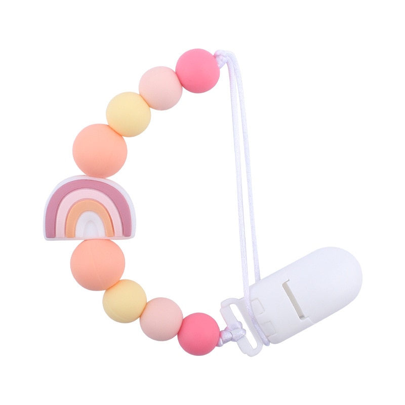 Baby Pacifier Clip Newborn Cartoon Rainbow Silicone Pacifier Chain Infant Nipple Soother Chain Clips Holder Nursing Toys