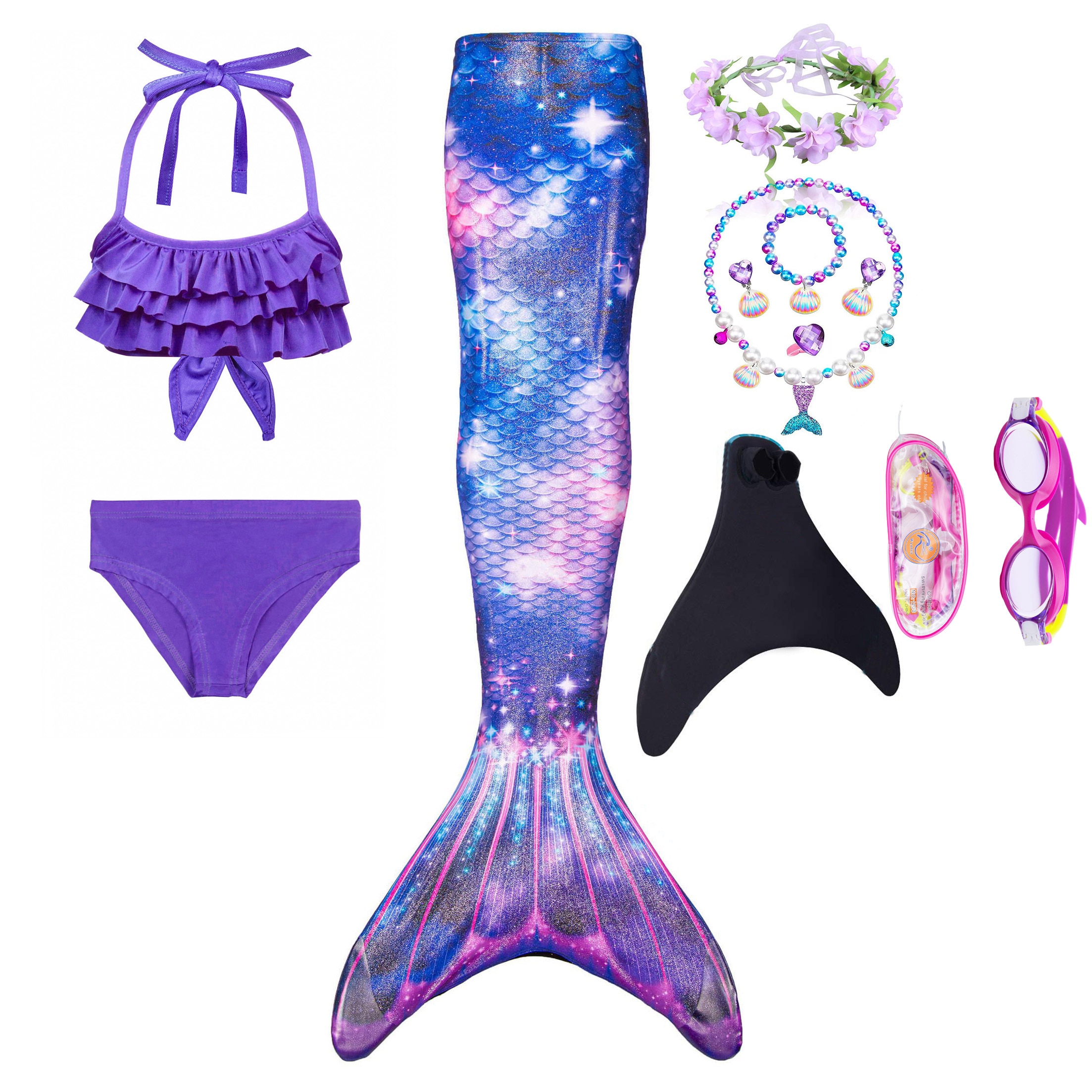 Fancy Beach Bikini and Mermaid Tail Girls Boys Pool Swimming Suit Siren Clothing Kids Princess Party Mermaid Costume 6 8 10 Yrs
