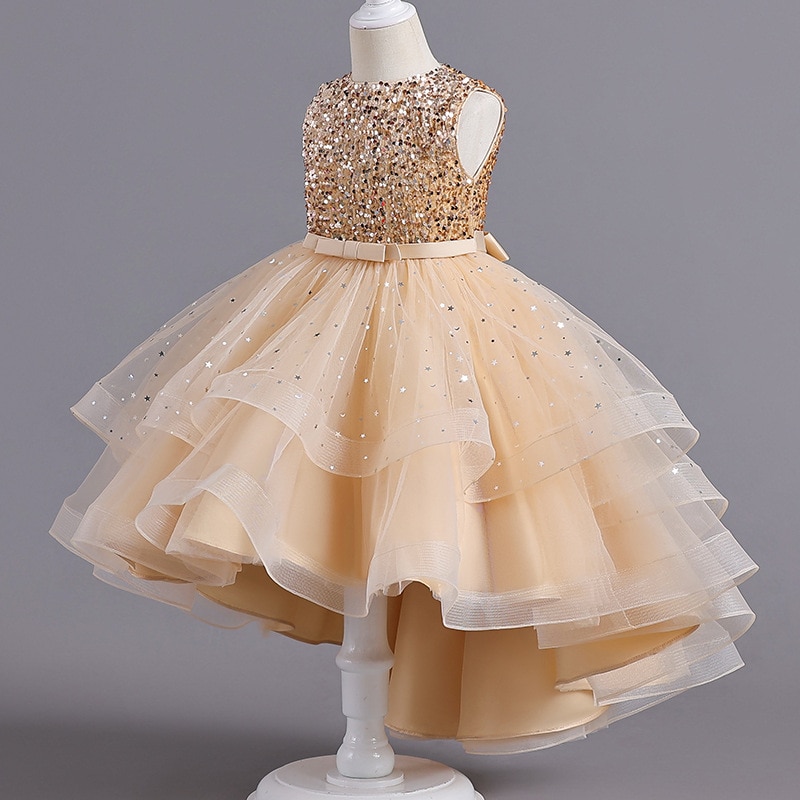 Party dress Girl princess dress drag tail princess dress girls performance clothes puffy skirt evening dress Brief Ball Gown
