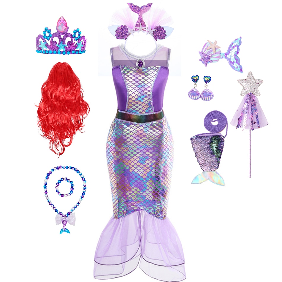 Girl Mermaid Dress Kids Princess Theme Party Fantasy Cosplay Outfits Stage Performance Disguise Prom Gown Children Ariel Costume