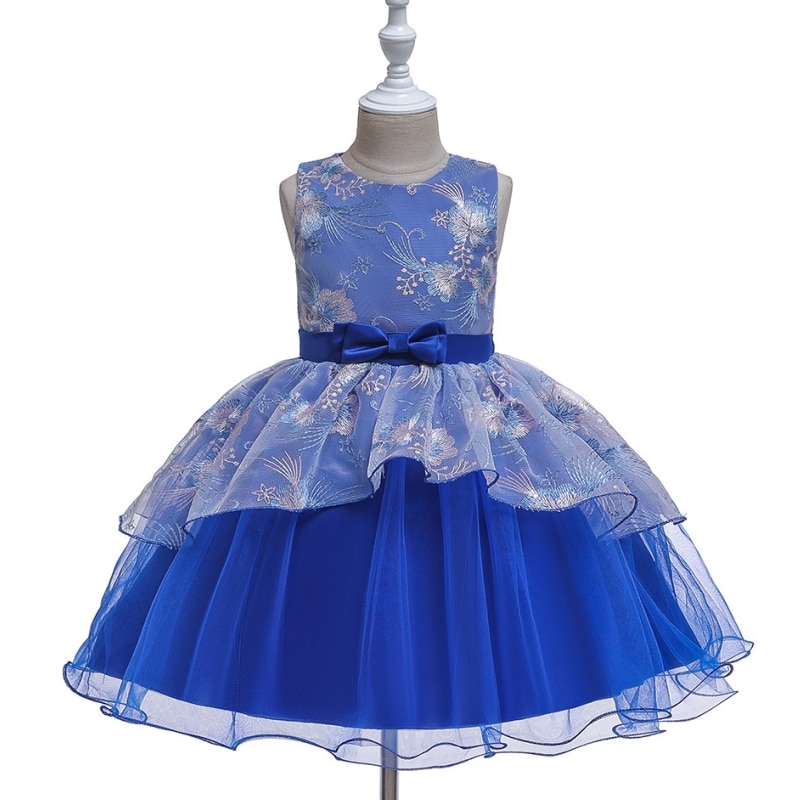 Toddler Baby Dresses Eid Elegant Party Prom Black Girls First Communion Princesa Evening Newborn 1 3 5 Years Blue Child Clothing