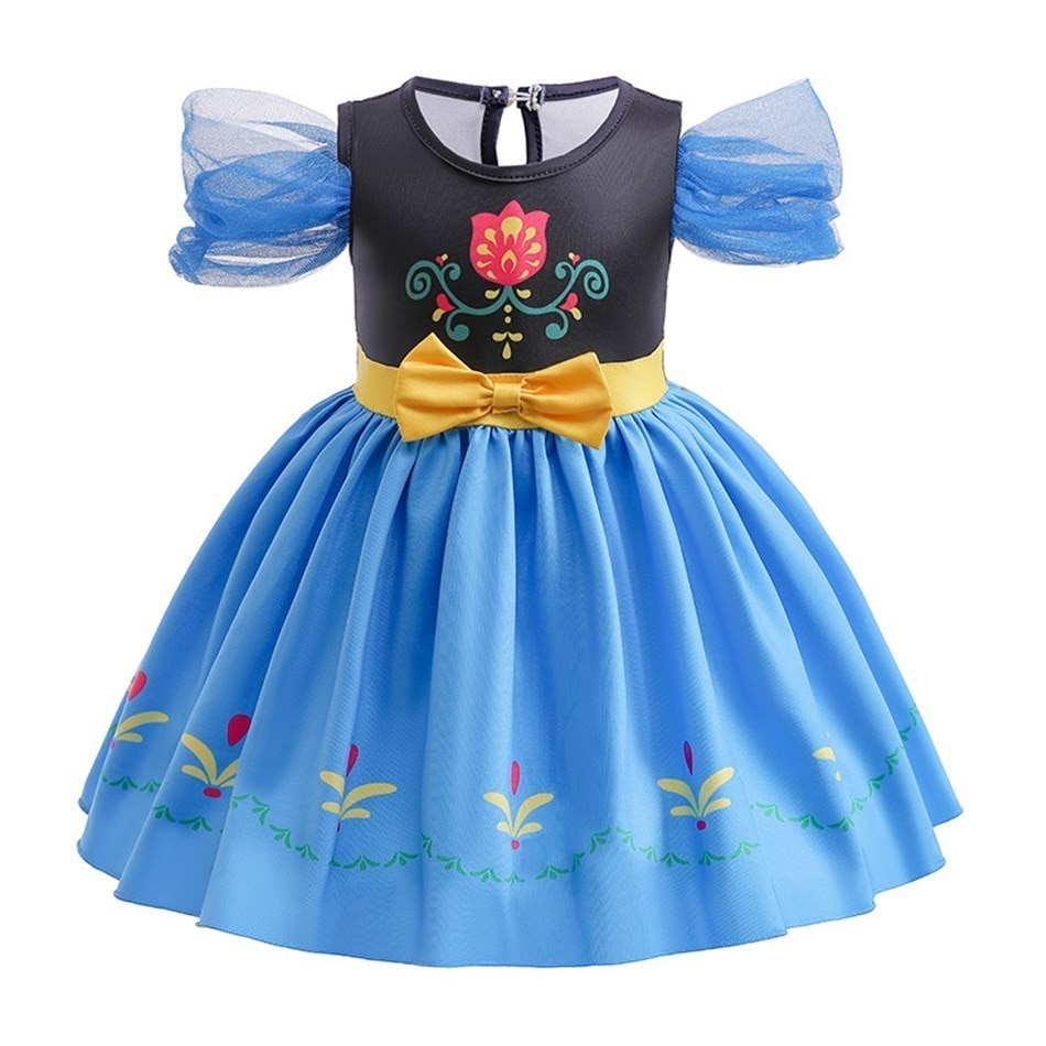 Infant And Toddler Clothing Dress Short Sleeved Ice And Snow Fantasy Role-Playing Anna Princess Dress Little Girl Printed Dress
