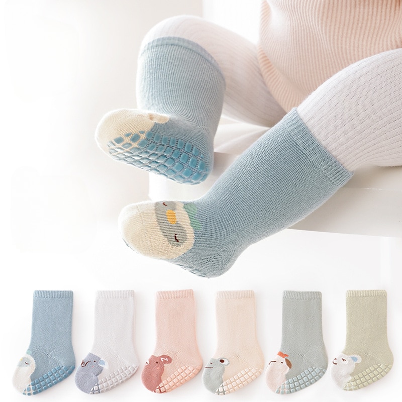 3Pairs/lot Children's floor socks 2023 Autumn new combed cotton baby non-slip toddler cartoon socks