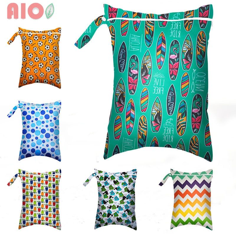 AIO 1Pcs 30*40cm Diaper Bags for Baby Waterproof PUL Printed Single Pocket Nappy Bags Laundry Wet Bag For Babies Cloth Diaper