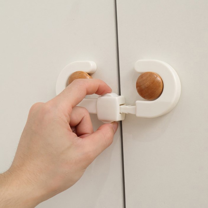 Kitchen Cabinet Cupboard Slide Lock Child Baby Door Handles Safety Sliding Lock Safe Furniture Protect Locks