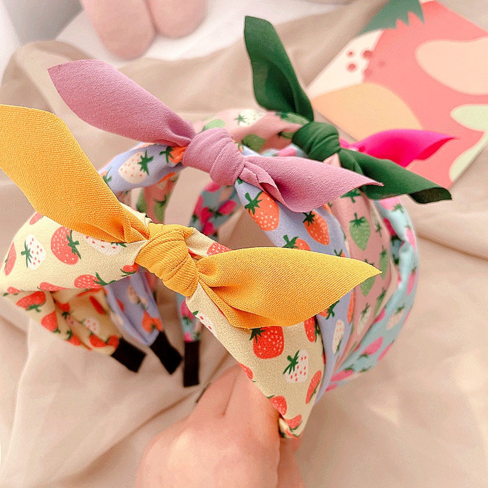 New 2021 Sweet Cute Lovely Fruit Print Color Matching Headbands Bow Head Hoop Children's Hair Band Hair Accessories