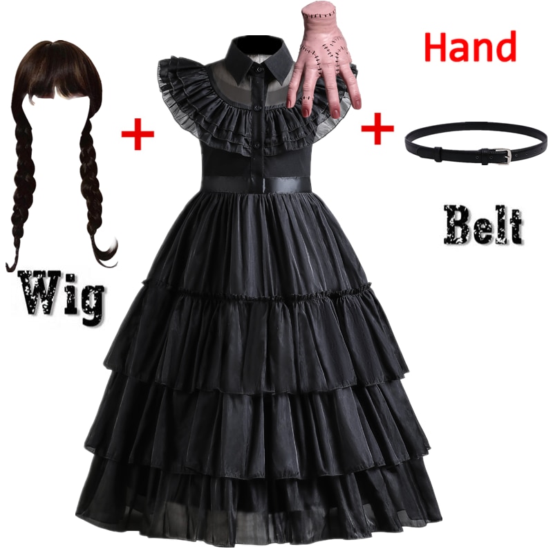 Movie Wednesday Costume for Girls Gothic Styles Cosplay Wednesday Costume Halloween Carnival Party Black Dresses 4-12 Yrs