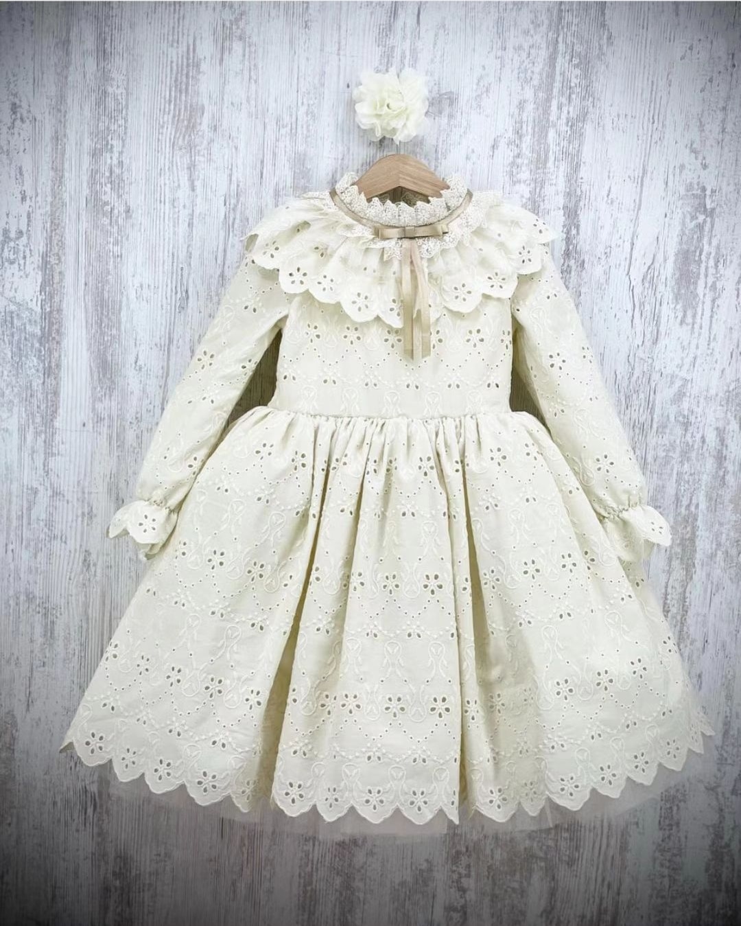 0-12Y Baby Girl Autumn Beige Vintage Turkish Princess Ball Gown Dress for Eid Birthday Holiday Photography Casual