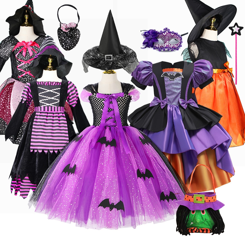 Halloween Costume For Kids Girl Witch Cosplay Tutu Princess Dress Fancy Carnival Party Vampire Dress Up Children Costume 2023
