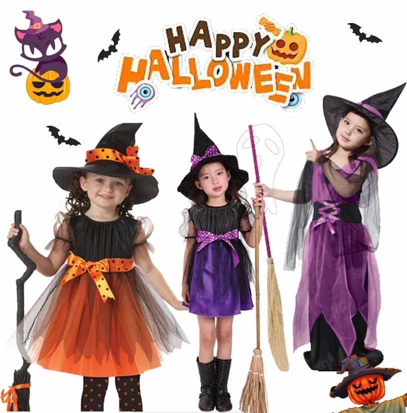 New Halloween Costume Children's Cosplay Anime Costume Witch Bat Role Playing Cartoon School Performance Clothing
