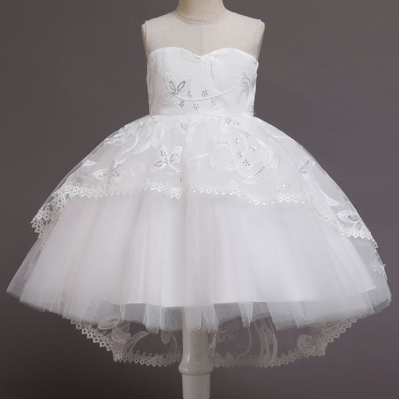 Tulle Lace Flower Girls Princess Dress For Children Performance Sequin Eleghant Bridesmaid Costumes Kids Ball Gown Wedding Party