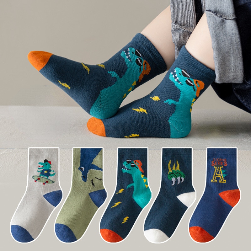 5 Pairs/lot Children's Socks Autumn Winter Cotton Cartoon Dinosaur Boys Socks Comfortable Baby Girls Socks Kids Socks 1-12 