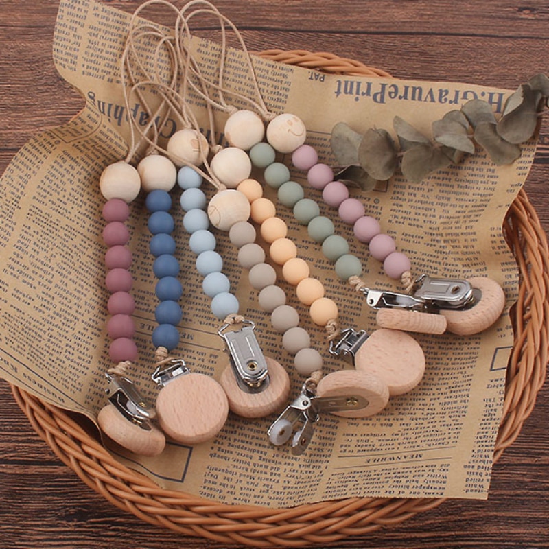 Cartoon Animal Wooden Baby Pacifier Leash Clip Chain for Teether Infant Molar Stick Nipples Leashes Baby Care