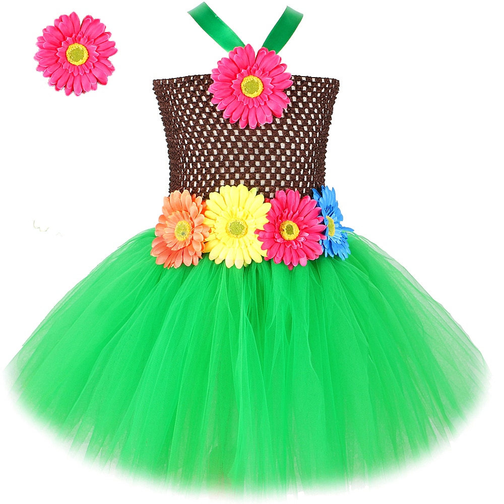 Hawaiian Party Birthday Dresses for Girls Sunflowers Bohemian Hawaii Princess Costume for Kids Hula Show Tutus Beach Luau Outfit