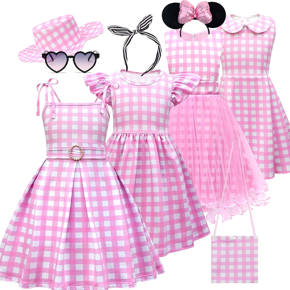 Hot Movie Pink Dress For Kids Girl Costume Casual Outfit Vestido Holiday Children Cute Clothing Princess Cosplay Dress Up Party