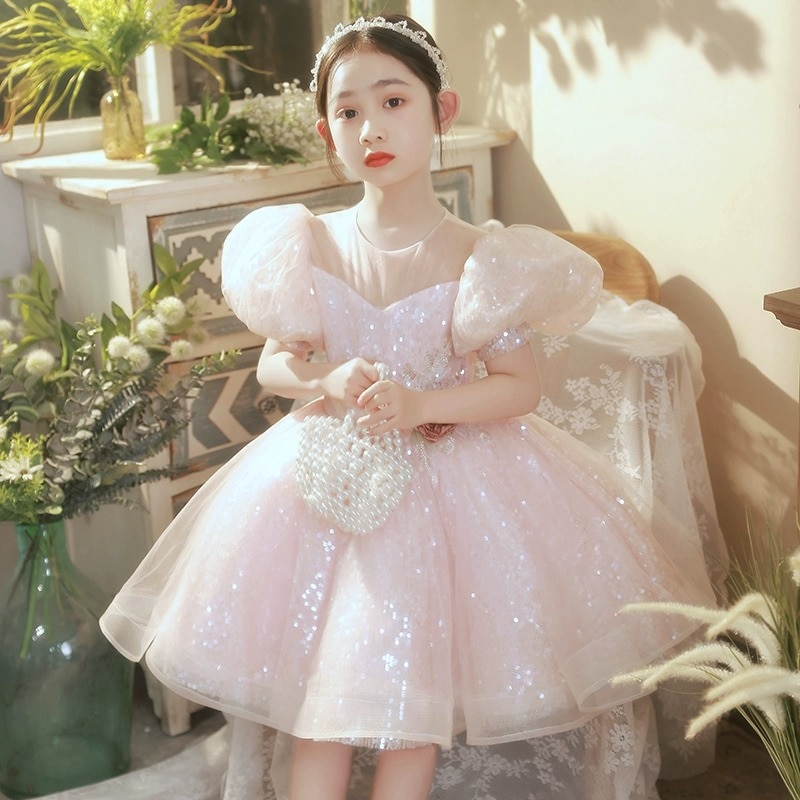 JICUSYAN Flower Girl Wedding Little Dress Summer High-end Princess Children Host Piano Performance Costume