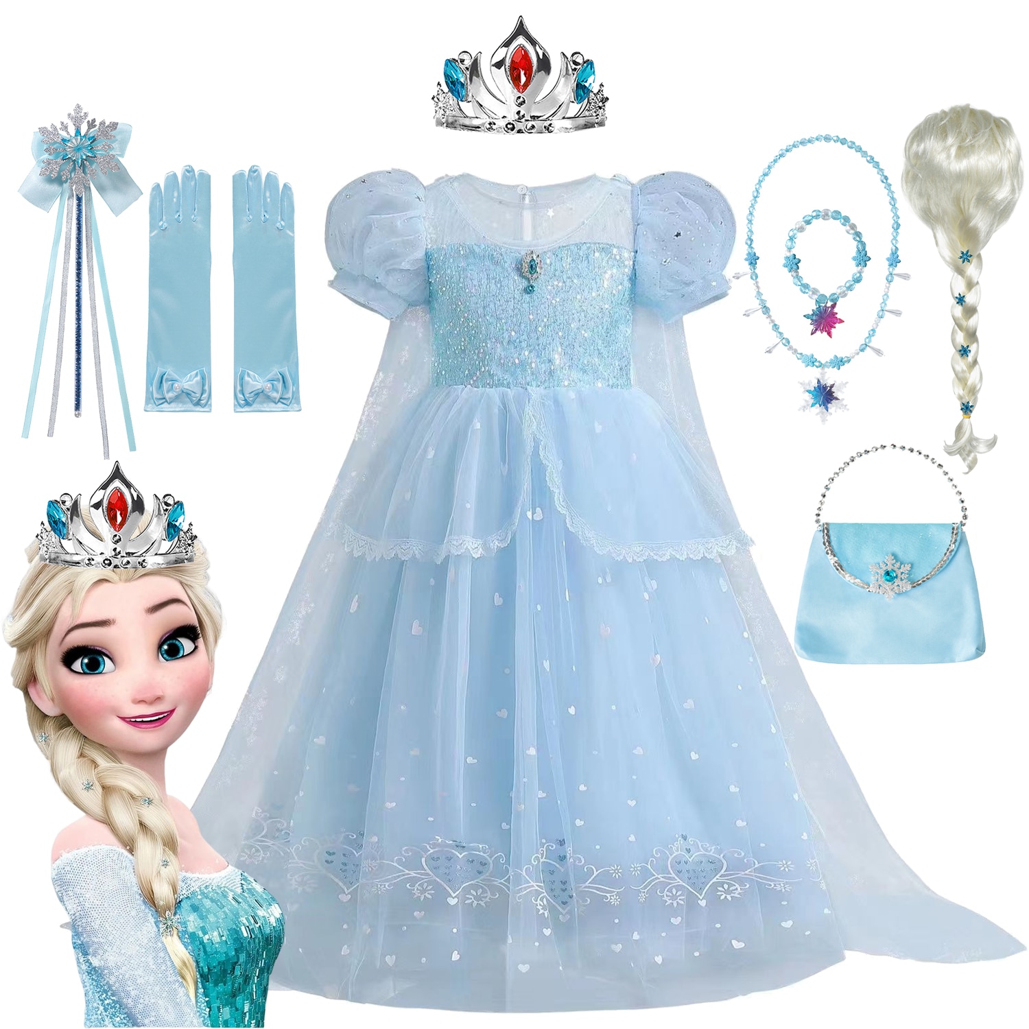 Frozen Elsa Princess Costume for Girls Halloween Carnival Party Dress Up Kids Birthday Cosplay Dress Children Vestidos 3-10Yrs