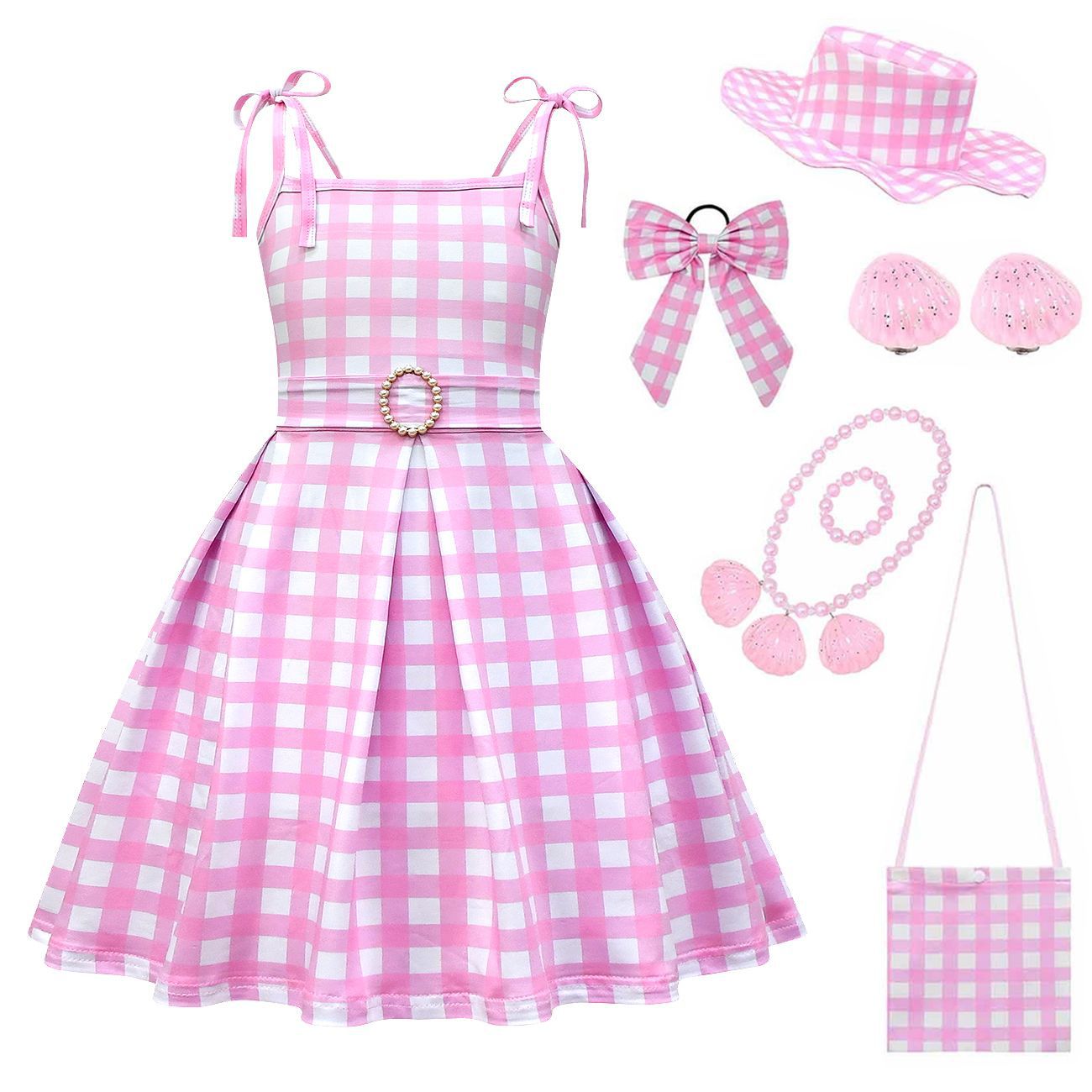 Kids Girls Movie Anime Pink Princess Dress for Halloween Christmas Cosplay Party Role Playing Dresses Up Outfit Costume