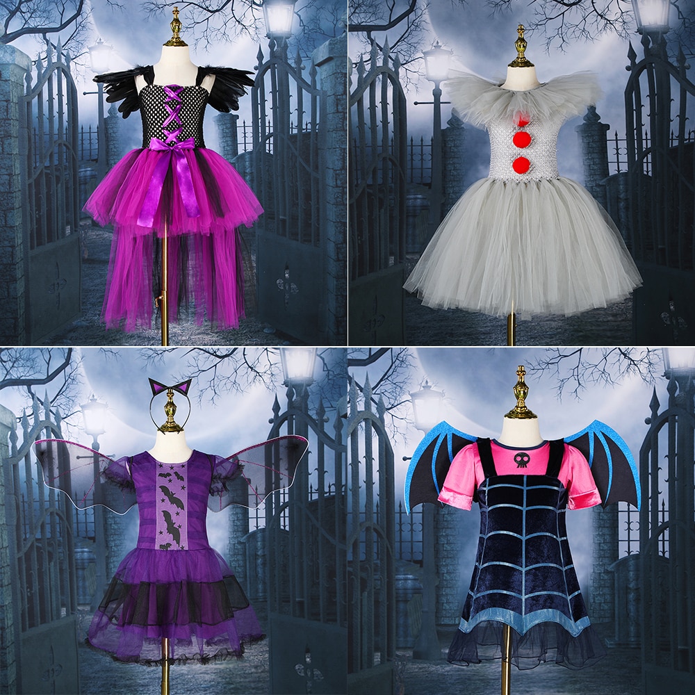 Halloween Costumes Maleficent Bloodsucker Witch Clown Terror Cosplay Dress For Girls Children's Clothes Carnival Party 2-12