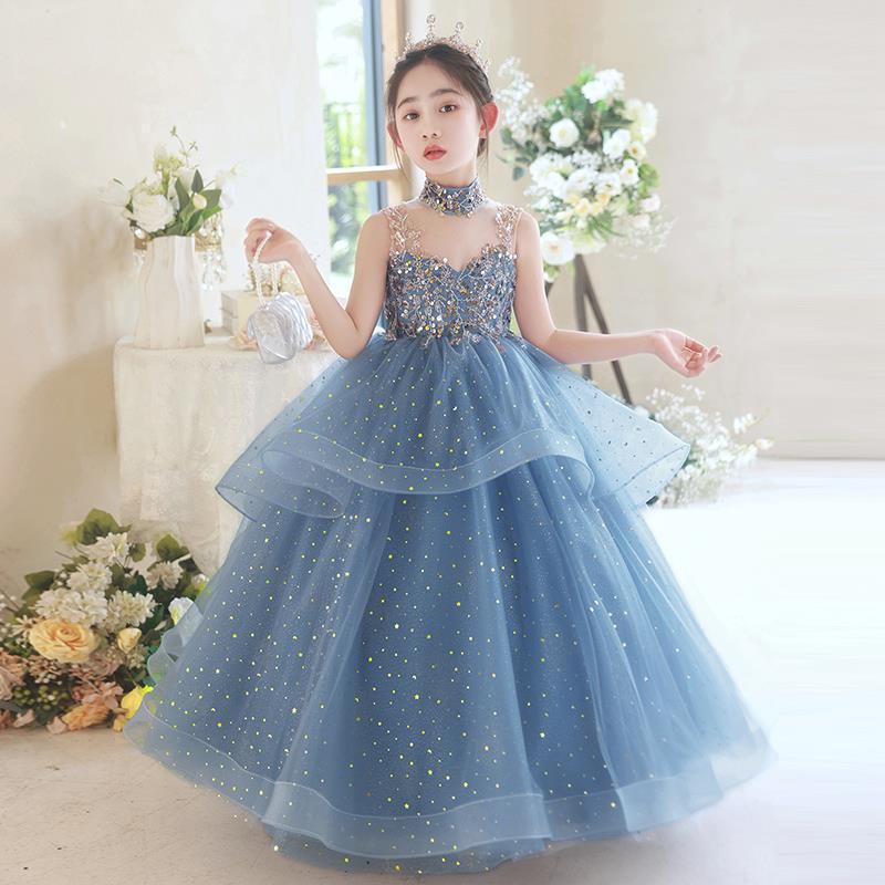 2023 Sequins Christmas Kids Party Dresses For Girls Bridemaid Costume Flower Prom Princess Dress Wedding Evening Pageant Gowns