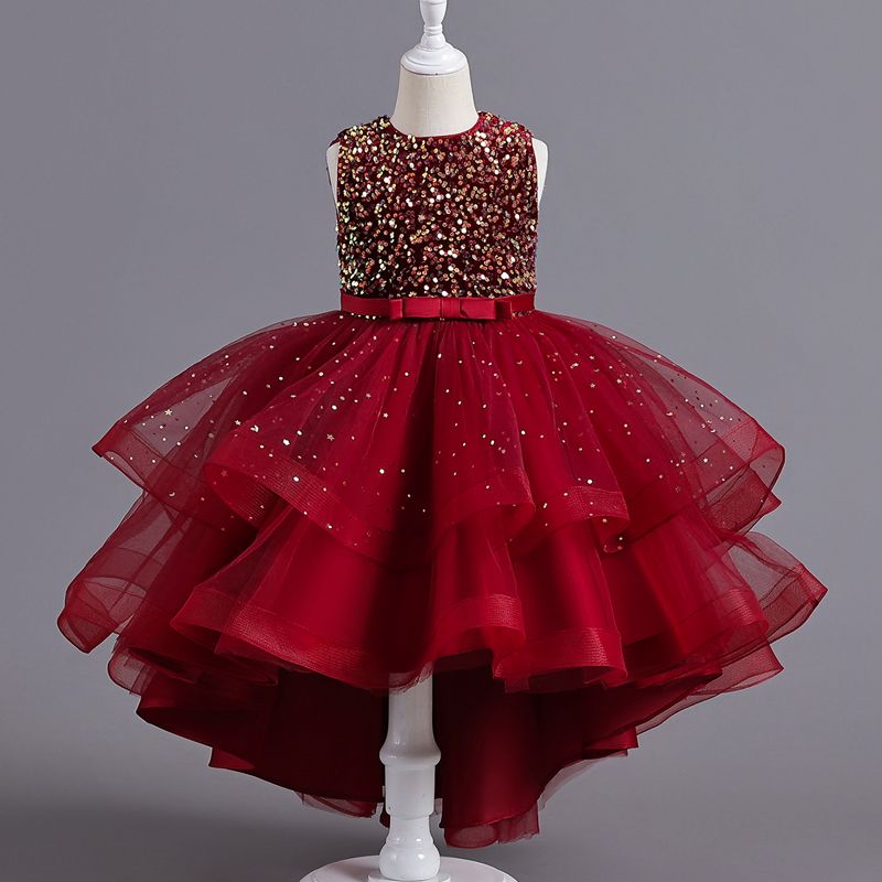 Flower Girls Princess Sequins Baby Wedding Christmas Party Trailing Dress Teenager Children Kids Elegant Vestidos for 4-12Years