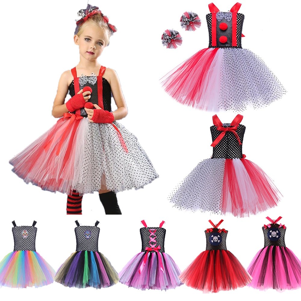 Halloween Carnival Party Costume Girls Tulle Tutu Dress with Accessory Pirate Witch Costumes Kids Clothing for Cosplay