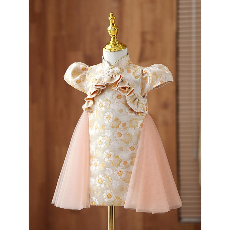 Fashion Baby Girl Clothes For Baptism Birthday Party Wedding Chinese cheongsam Mesh Ruffles Design Dresses For Girls Easter Eid