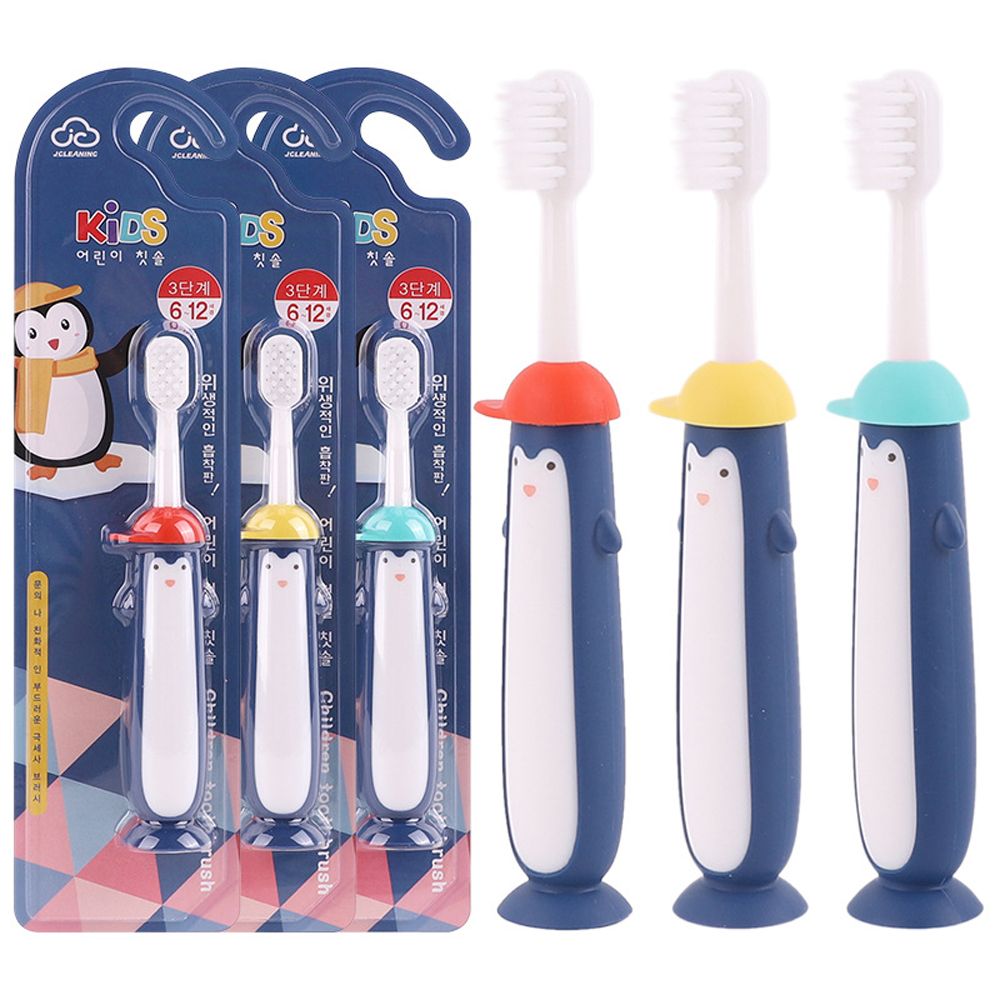 Penguin Oral Care Handheld Animal Cartoon Training Toothbrush Children Toiletries Suction Cup Bottom Kids Toothbrush