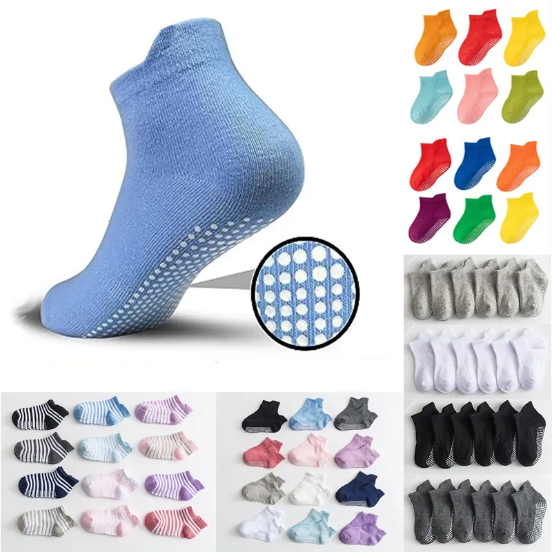 6Pairs Children's Anti-slip Boat Socks For Boys Girl 80% Cotton Low Cut Floor Kid Sock With Rubber Grips Four Season 0-6Yea