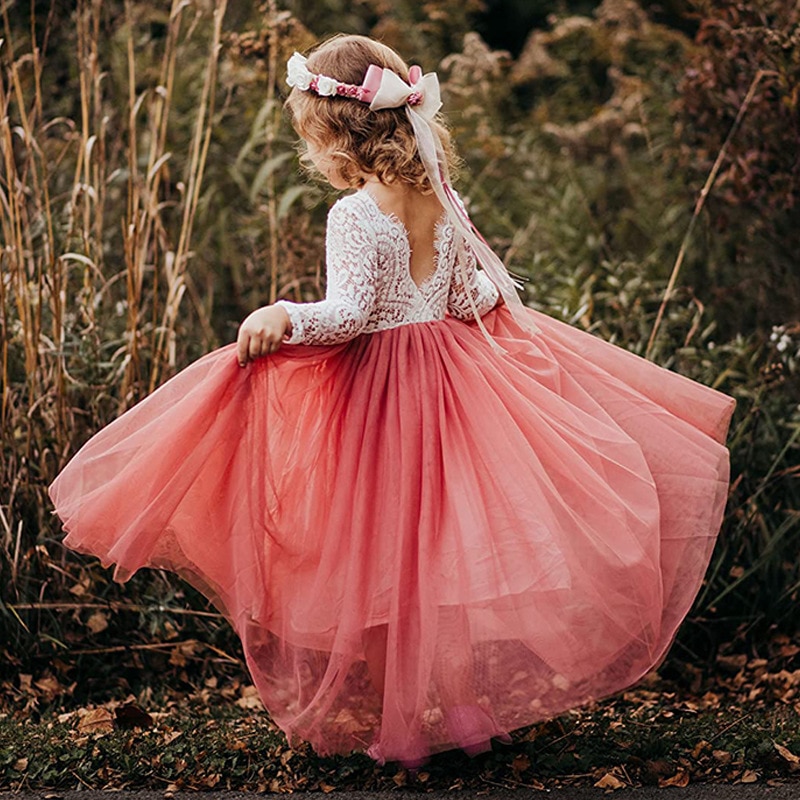 Flower Girl White Pink Dresses for Weddings Bridemaid Party Long Evening Gowns Children Cute Princess Pageant Tulle Luxury Dress